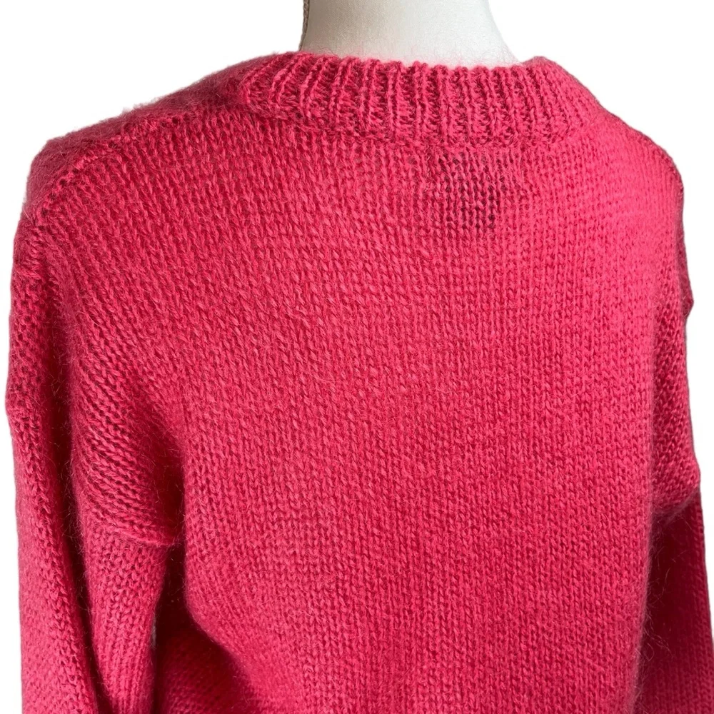 Vintage CRYSTAL Pink Mohair Wool Cable Knit Pullover Sweater Medium Crew Neck - Picture 8 of 13